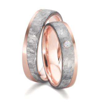 Eheringe in Roségold mit Grey Carbon Einlsatz und abgerahmten Brillianten