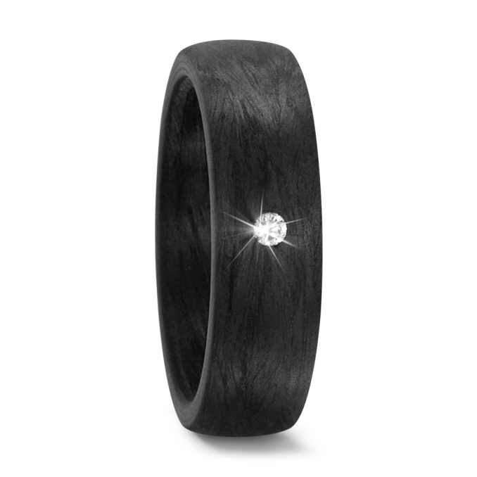 Aufnahme von schwarzem Carbonring in 6 mm mit rundem mittig gesetztem Diamanten