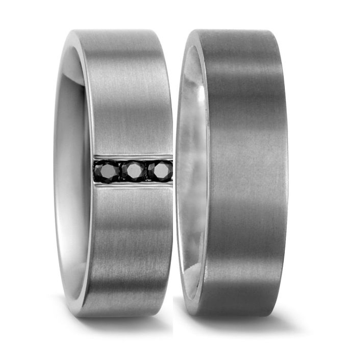 Schöne Ringe Titan Partnerringe Eheringe mattiert schwarzen Brillanten 50975