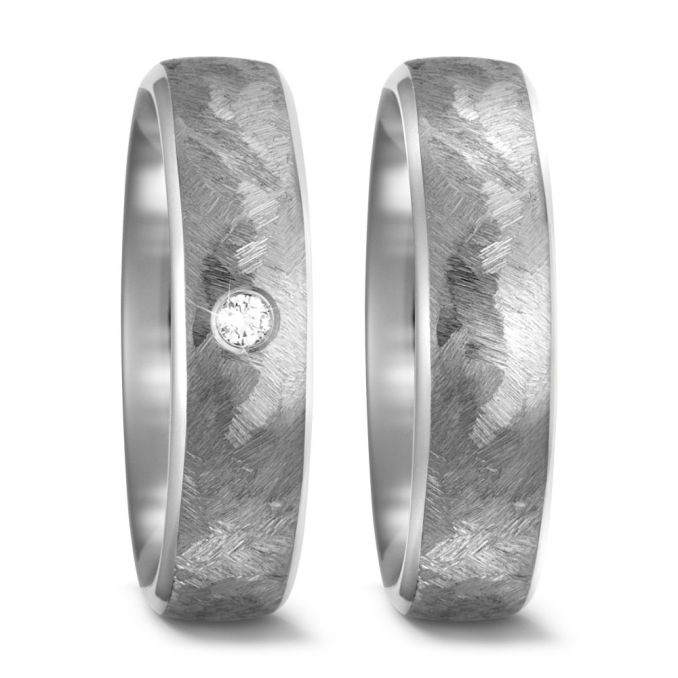 Titan Partnerringe Eheringe von Hand strukturiert Brillanten 52509