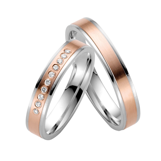 Eheringe Rosegold Trauringe Günstig längsmattiert Diamanten MyTrauring Rauschmayer 50787