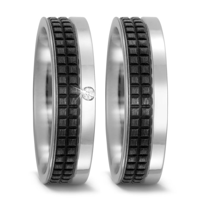 Carbon und Titan Partnerringe Eheringe mit Diamant TitanFactory 52495