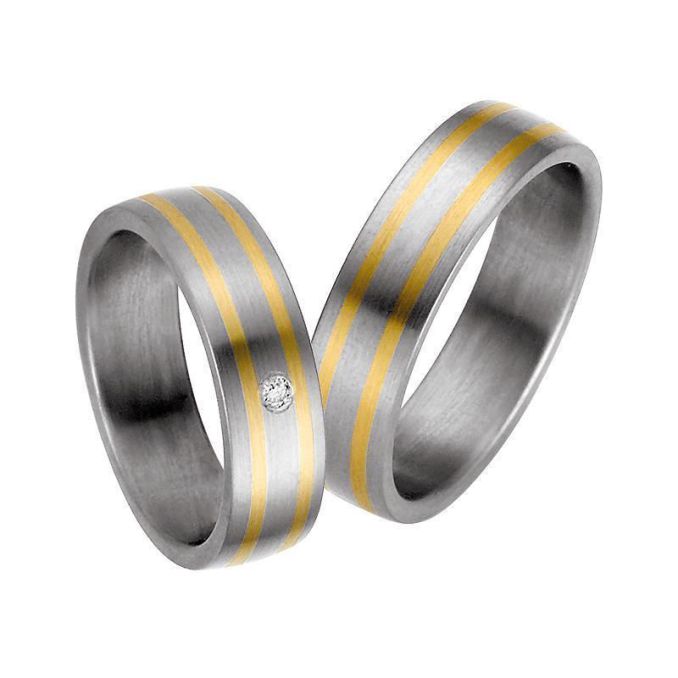Eheringe Trauringe Günstig Titan / Gelbgold Diamanten MyTrauring Rauschmayer 50532