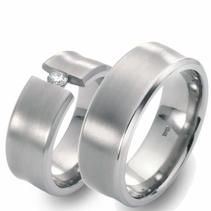 Partnerringe Eheringe aus Titan mattiert poliert mit 3 Diamanten TitanFactory 52419