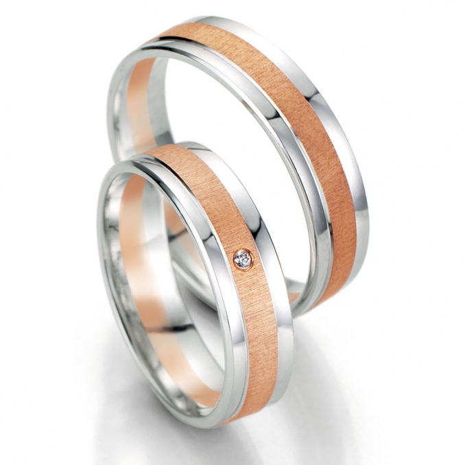 Trauringe 333 Günstig Bicolor mit Weissgold Ränder und rotem Mittelreifen - Eheringe Bicolor Breunin