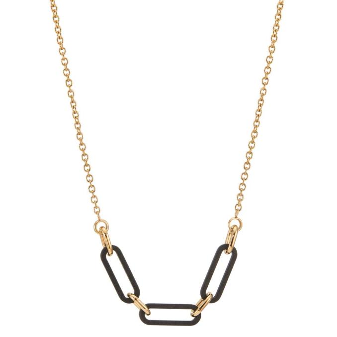 Collier aus mit 14 K Gelbgold vergoldeten Edelstahl mit drei Carbon-Segmenten