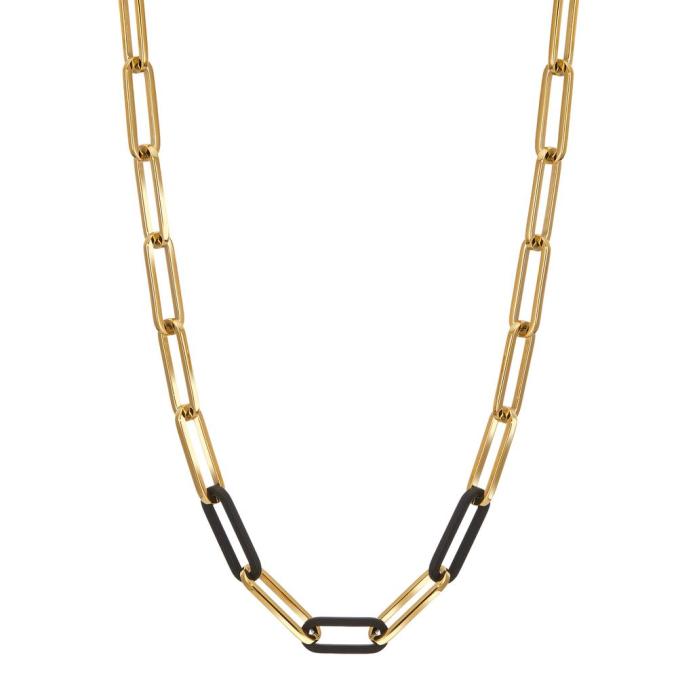 Collier aus Edelstahl mit 14 K Gelbgold und Carbon