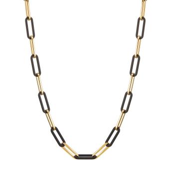 Collier in bicolorer Gestaltung aus Edelstahl mit Gelbgold 14 K und Carbon