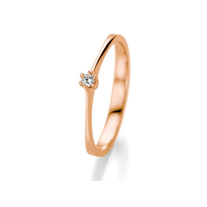 Strahlend polierter Solitairering aus Roségold mit Diamanten 121080