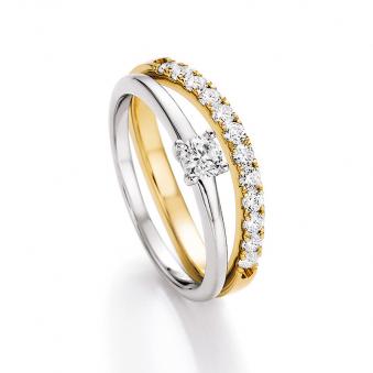 Einzigartiges Set aus Weissgold Antragsring und Gelbgold Memoirering mit Diamanten 121126