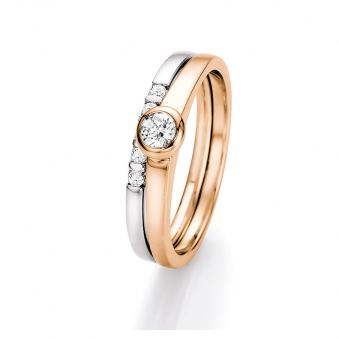 Traumhauftes Doppel aus einem Roségold-Antragsring und einem Weissgold-Memoirering mit vielen Diaman