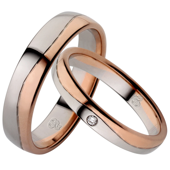 Eheringe Trauringe Günstig Palladium Roségold Diamanten 51055