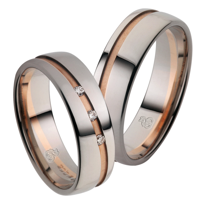 Eheringe Trauringe Günstig Palladium Vertiefung Roségold Diamanten 51061