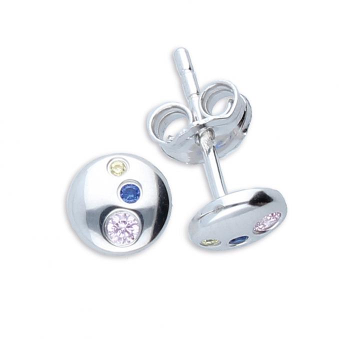 Aufnahme von Ohrsteckern aus rhodiniertem Silber 925 mit Zirkonia in verschiedenen Farben