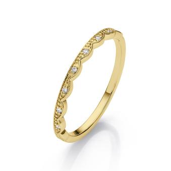 Gelbgold Verlobungsring mit gewelltem Rand und Millgriffdesign