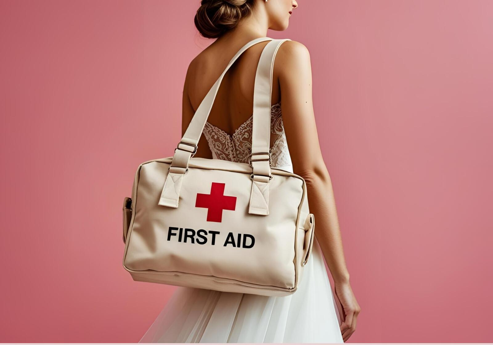 Braut mit Erste-Hilfe-Tasche